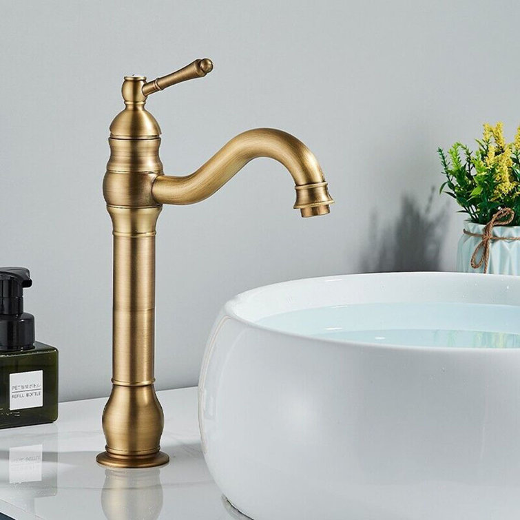 Rosdorf Park Antique Brass Mono Bathroom Basin Sink Mixer Taps 360° Swivel Spout Single Level ...